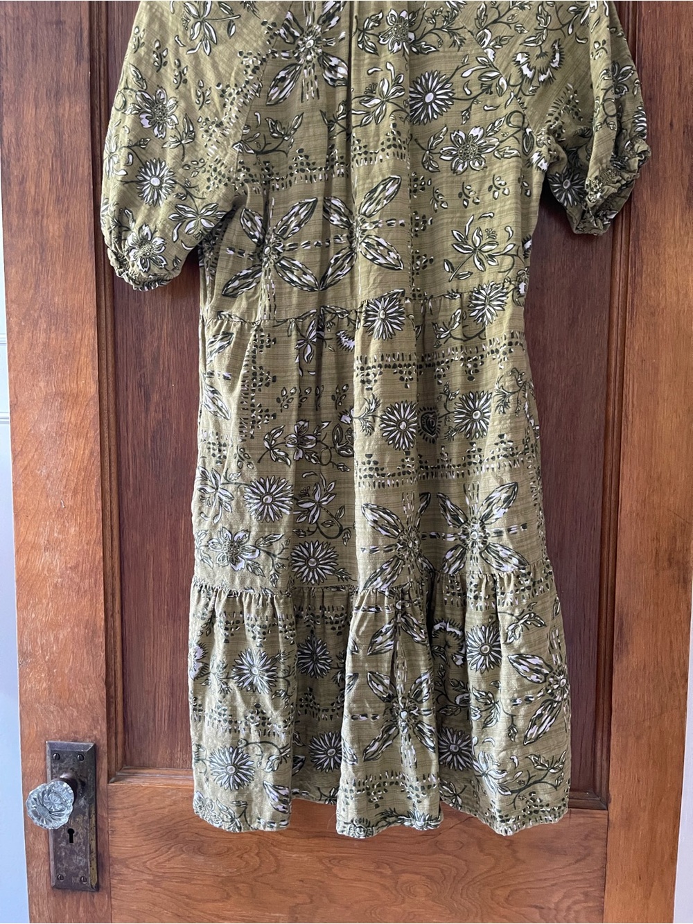 Olive Green Floral Tiered Mini Dress